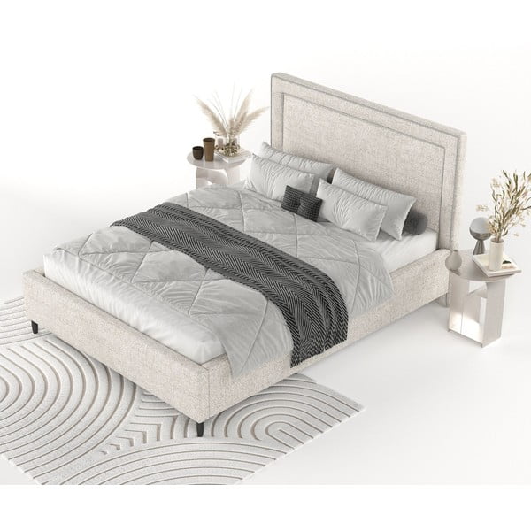 Pat matrimonial crem tapițat cu spațiu de depozitare cu somieră 180x200 cm Baleine – Maison de Rêve-image-3