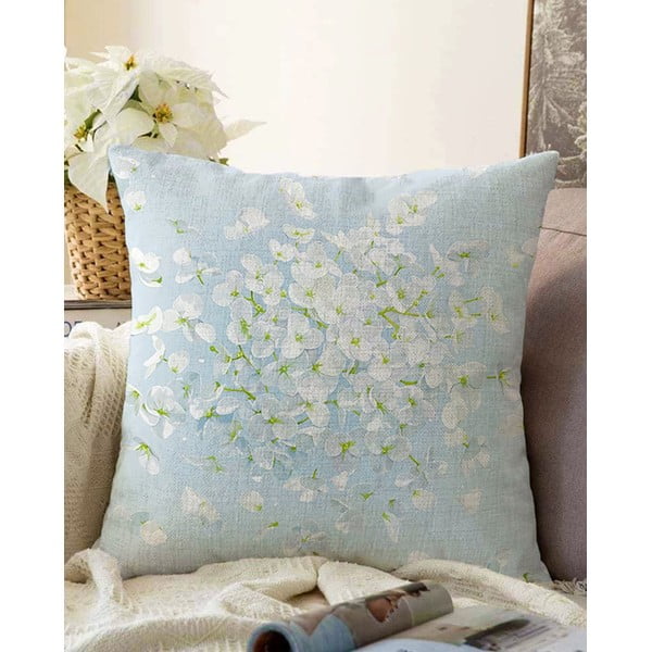 Față de pernă din amestec de bumbac Minimalist Cushion Covers Blossom, 55 x 55 cm, albastru