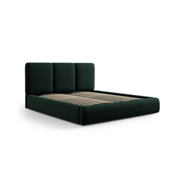 Pat matrimonial verde închis tapițat din catifea cu spațiu de depozitare cu somieră 160x200 cm Brody – Mazzini Beds