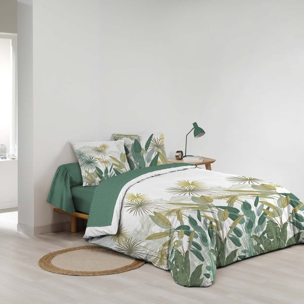 Lenjerie de pat albă-verde din bumbac pentru pat dublu, extinsă cu cearceaf inclus, cu 6 piese 240x220 cm Otika – douceur d'intérieur