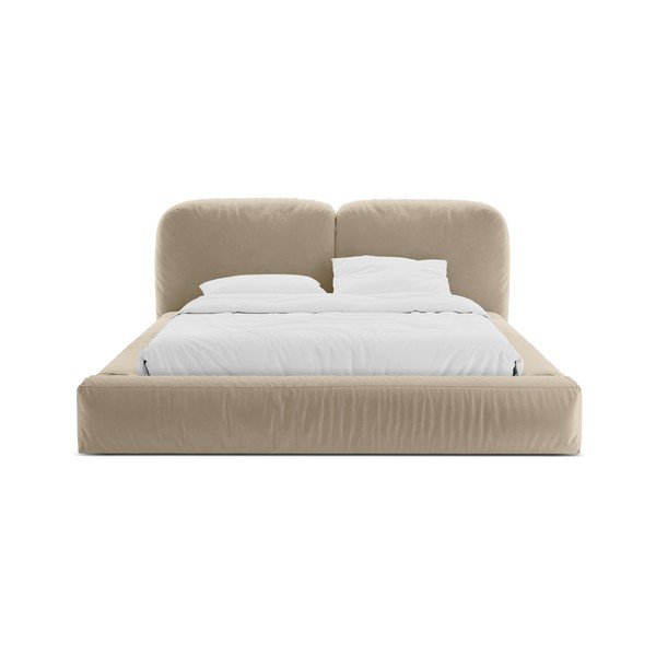 Pat matrimonial bej tapițat cu spațiu de depozitare cu somieră 160x200 cm Martina – Micadoni -image-4