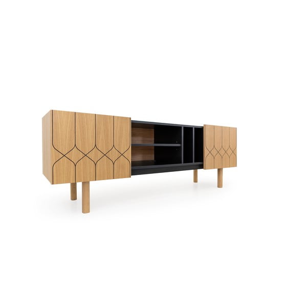 Masă TV neagră/în culoare naturală cu aspect de lemn de stejar 175x60 cm Porto – Woodman-image-3