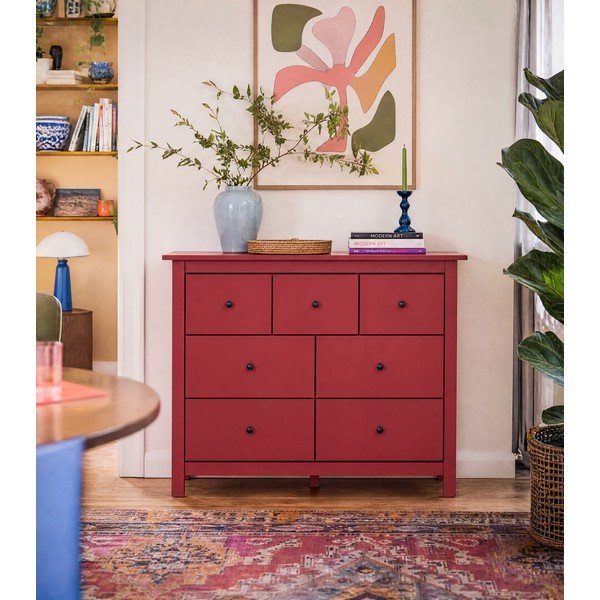 Comodă roșie joasă din lemn de pin 110x80 cm Misti – Marckeric-image-3