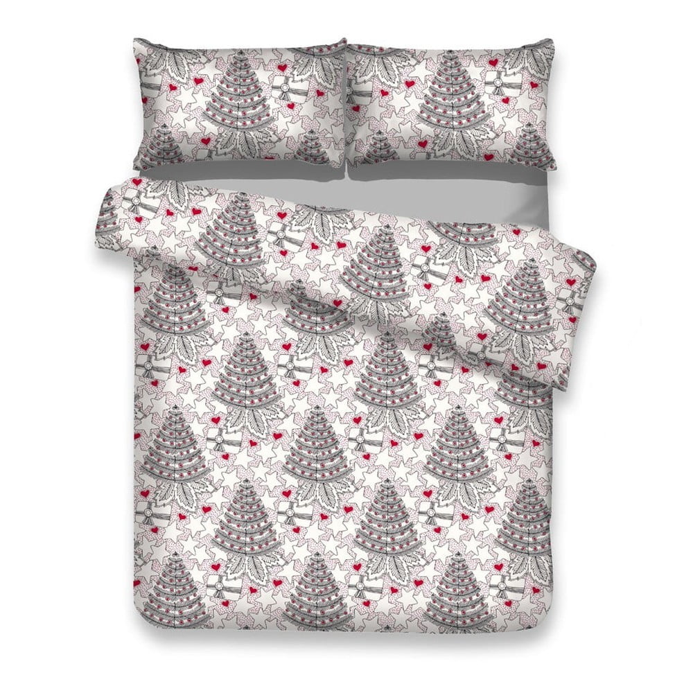 Lenjerie de pat din flanel cu motive de Crăciun pentru pat dublu AmeliaHome Merry, 200 x 220 cm