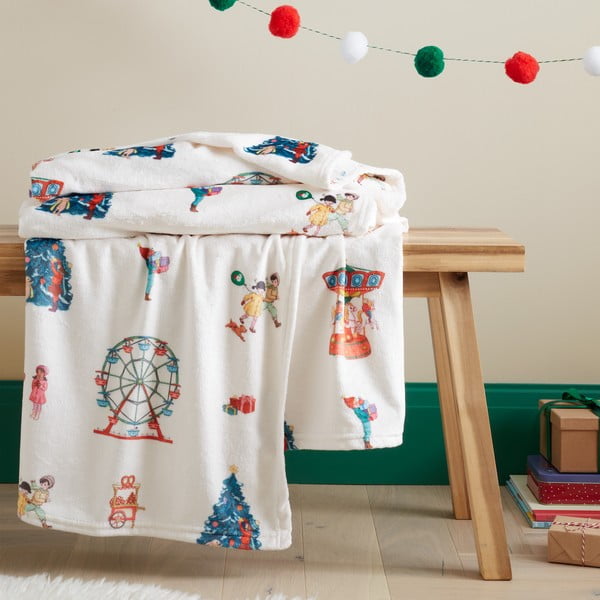 Pătură pentru copii albă din micropluș/cocolino 150x200 cm Christmas Fairground – Belle & Boo-image-1