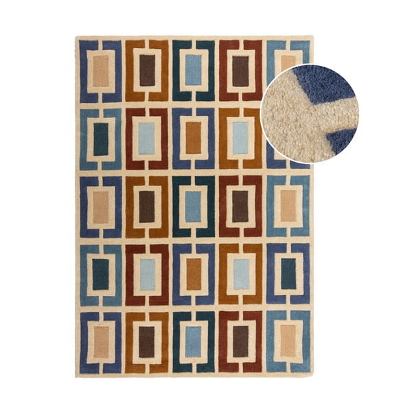 Covor albastru/portocaliu țesut manual din lână 200x290 cm Retro Blocks – Flair Rugs