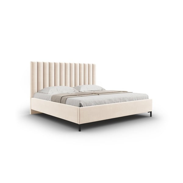 Pat matrimonial bej tapițat cu spațiu de depozitare și somieră 180x200 cm Casey – Mazzini Beds