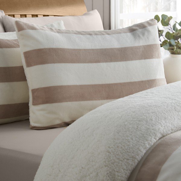 Lenjerie de pat în culoare naturală din sherpa pentru pat de o persoană 135x200 cm Cosy Sherpa Stripe – Catherine Lansfield-image-2
