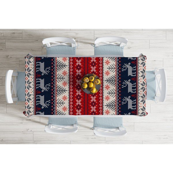 Față de masă din amestec de bumbac cu model de Crăciun Minimalist Cushion Covers Blue Nordic, 140 x 180 cm-image-1