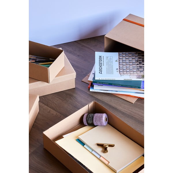 Cutii de depozitare în culoare naturală 3 buc. din carton cu capac 44x31x10 cm Storeit – Hübsch-image-3