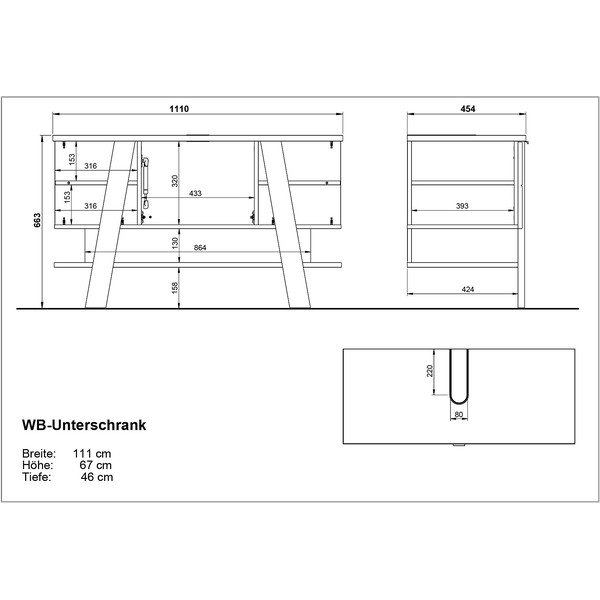 Dulap gri închis sub chiuvetă în decor de stejar 111x67 cm Avellino - Germania-image-4