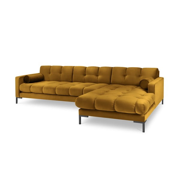 Colțar din catifea cu extensie pe partea dreaptă Cosmopolitan Design Bali, galben-image-2