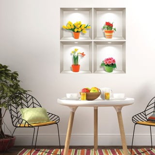 Set 4 autocolante 3D pentru perete Ambiance Prairie Flowers