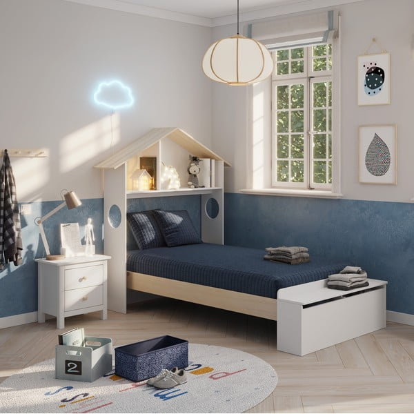 Noptieră de copii albă din lemn masiv de pin Max – Marckeric-image-1