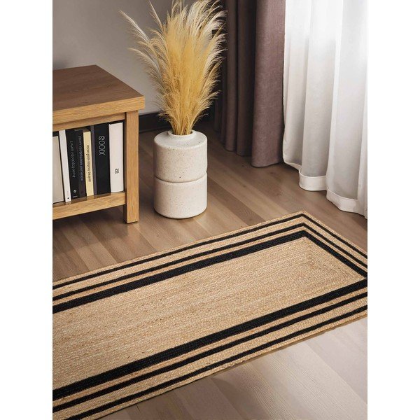 Covor tip traversă negru/în culoare naturală țesut manual din iută 70x200 cm Jutta – Hanse Home-image-1