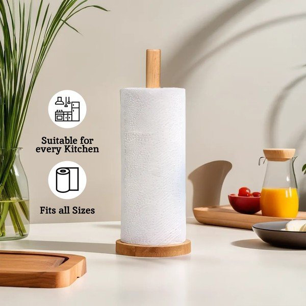 Suport orizontal pentru prosoape de bucătărie din hârtie în culoare naturală din lemn ø 12 cm Soka – Premier Housewares-image-1