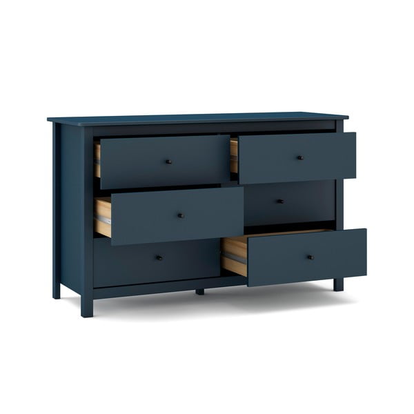 Comodă albastru-închis joasă din lemn masiv de pin 130x80 cm Misti – Marckeric-image-1