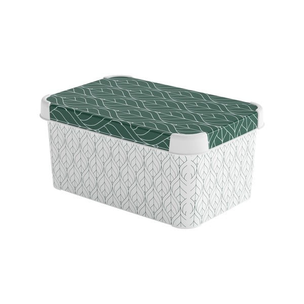 Cutie de depozitare albă/verde din plastic cu capac 29,5x19,5x13,5 cm S – Curver