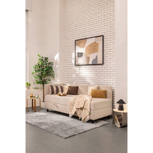Pat bej tapițat cu spațiu de depozitare cu saltea 90x200 cm Avela – Bonami Selection-image-1