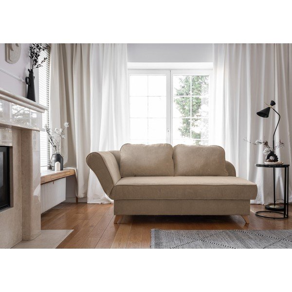 Șezlong taupe cu tapițerie din catifea reiată  (cu colț pe partea stângă) Chic Charlotte – Miuform-image-1