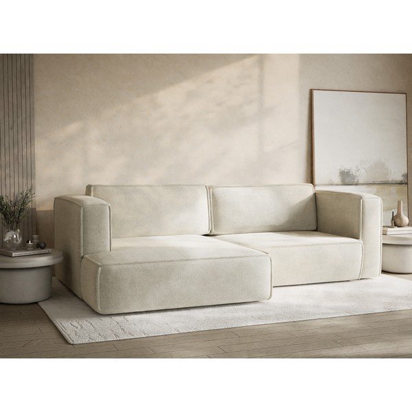 Colțar crem extensibil/cu spațiu de depozitare cu tapițerie din chenille (cu colț pe partea stângă/cu șezlong) Velto – Maison de Rêve-image-4