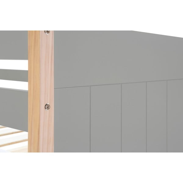 Pat supraetajat cu picioare din lemn de pin pentru copii Marckeric Kiara, gri, 90 x 190 cm-image-1