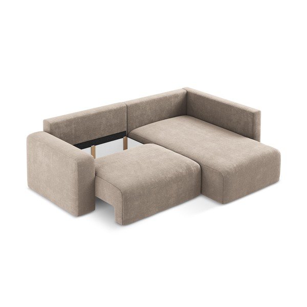 Colțar bej extensibil/cu spațiu de depozitare cu tapițerie din chenille (cu colț pe partea dreaptă/în formă de ”L”) Kona – Makamii-image-4