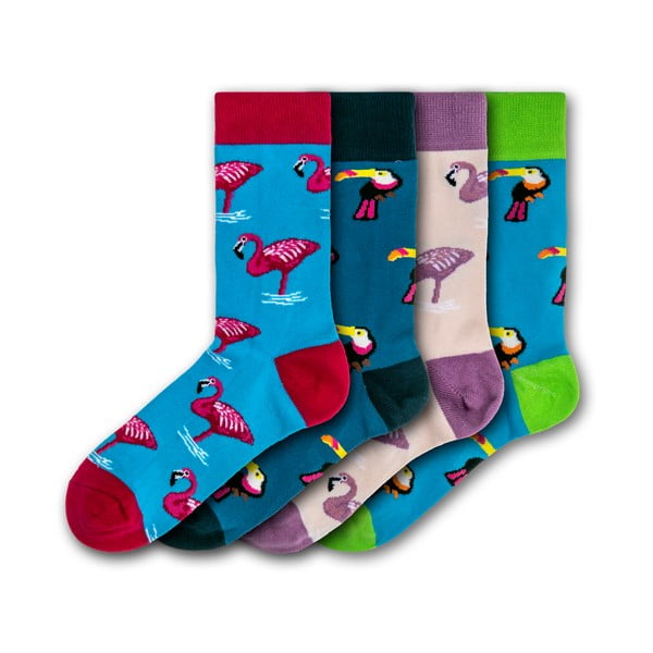 Set 4 perechi de șosete colorate Funky Steps Flamingos and Toucas, măr. 35 - 39 și 41 - 45