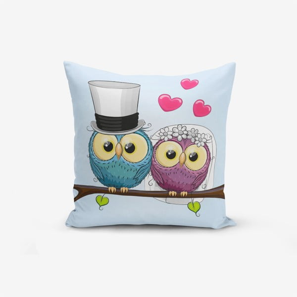 Față de pernă cu amestec din bumbac Minimalist Cushion Covers Fall In Love Owls, 45 x 45 cm