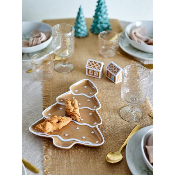 Farfurie maro deschis pentru servire din ceramică  cu model de Crăciun Ginnie – Bloomingville-image-1