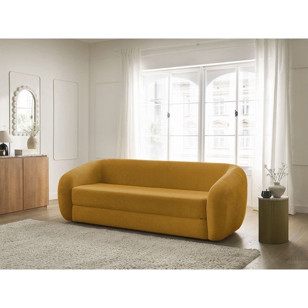 Canapea galben-muștar extensibilă cu tapițerie din chenille 228 cm Neyo – Bobochic Paris-image-1