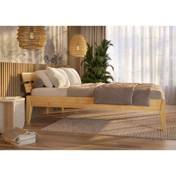 Pat matrimonial în culoare naturală din lemn de pin 180x200 cm Torino – Olivia Living-image-2