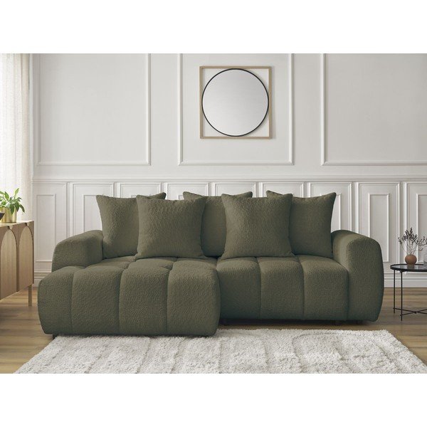 Colțar kaki extensibil/cu spațiu de depozitare cu tapițerie din țesătură bouclé (cu colț pe partea stângă/cu șezlong) Roxelane – Bobochic Paris-image-1