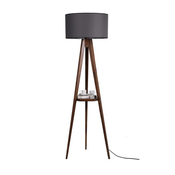 Lampadar negru/maro cu raft cu abajur textil (înălțime 154 cm) Sehbali Tripod – Opviq lights