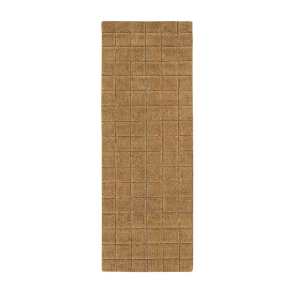 Covor tip traversă galben ocru țesut manual din lână 80x230 cm Mosaic Ochre – Lorena Canals