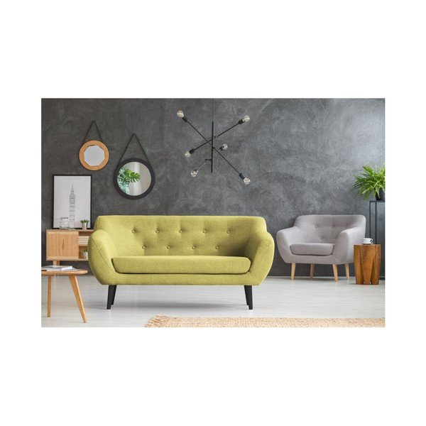 Canapea cu 2 locuri și picioare maro Mazzini Sofas Piemont, galben-image-4