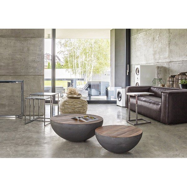 Măsuță de cafea gri/în culoare naturală rotundă din metal ø 70 cm Lancaster – Bizzotto-image-1