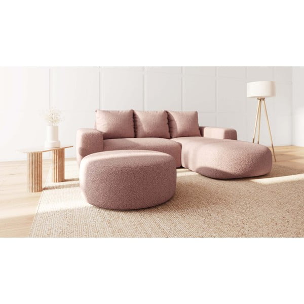 Taburet roz deschis cu tapițerie din stofă bouclé Feiro – MESONICA-image-1