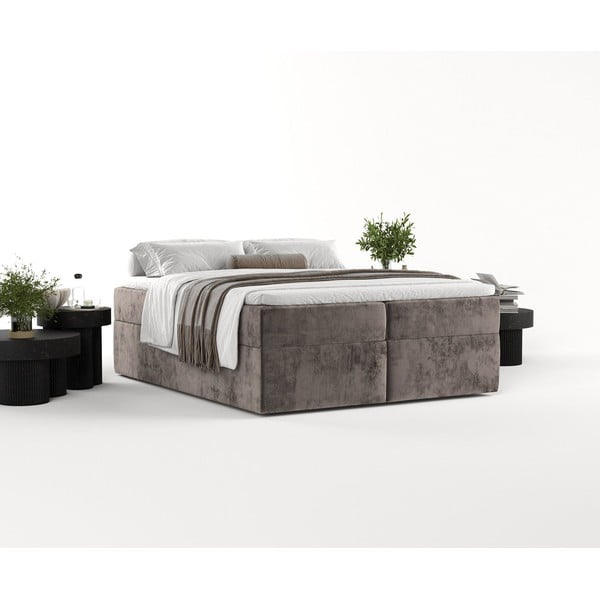 Pat boxspring maro cu spațiu de depozitare 200x200 cm Yoko – Maison de Rêve-image-1