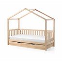 Pat pentru copii  în culoare naturală de tip casă/cu extensie suplimentară din lemn masiv de pin cu spațiu de depozitare 90x200 cm DALLAS – Vipack