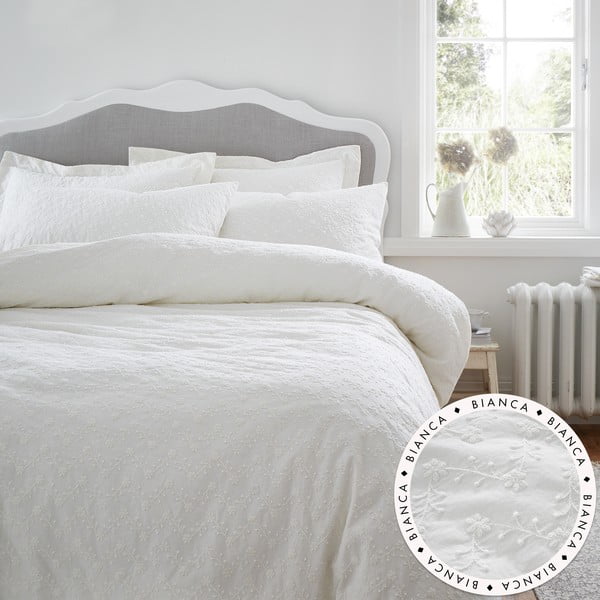 Lenjerie de pat albă din bumbac pentru pat dublu 200x200 cm French Knot Jacquard – Bianca