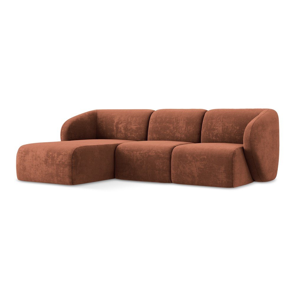 Colțar teracotă cu tapițerie din chenille (cu colț pe partea stângă/cu șezlong) Lani – Makamii