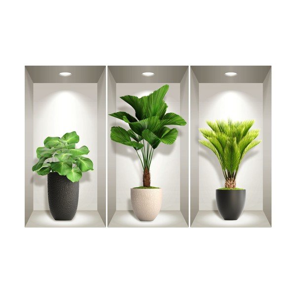 Set 3 autocolante 3D pentru perete Ambiance Tropical Plants-image-2