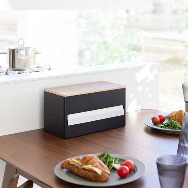Suport orizontal pentru prosoape de bucătărie din hârtie negru din metal Rin – YAMAZAKI-image-1