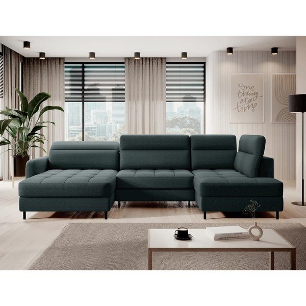 Colțar verde extensibil/cu spațiu de depozitare cu tapițerie din catifea (cu colț pe partea dreaptă/în formă de "U") Berrto – ELTAP-image-1