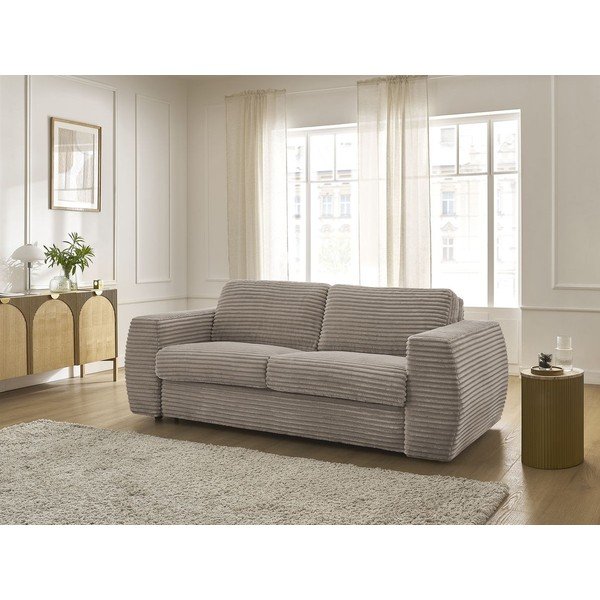 Canapea taupe pentru dormitul zilnic/extensibilă cu tapițerie din catifea reiată  220 cm Hugo – Bobochic Paris-image-1