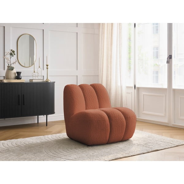 Fotoliu cărămiziu cu tapițerie din țesătură bouclé Janissaire – Bobochic Paris-image-1