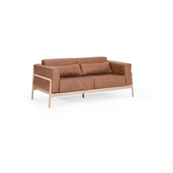 Canapea din piele bovină cu structură din lemn masiv de stejar Gazzda Fawn, maro cognac-image-2