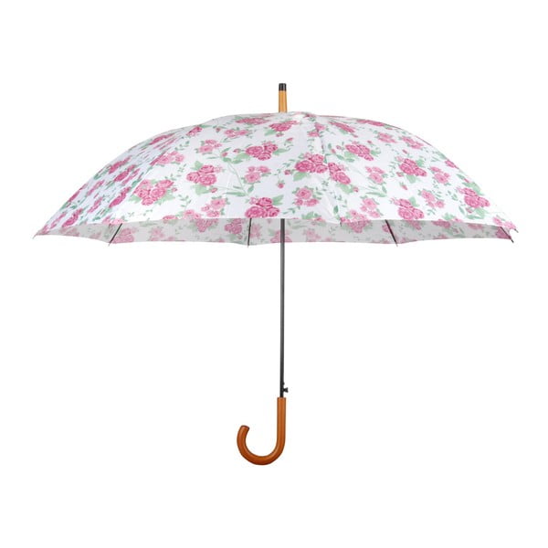 Umbrelă cu mâner din lemn Esschert Design Flowers, roz - alb
