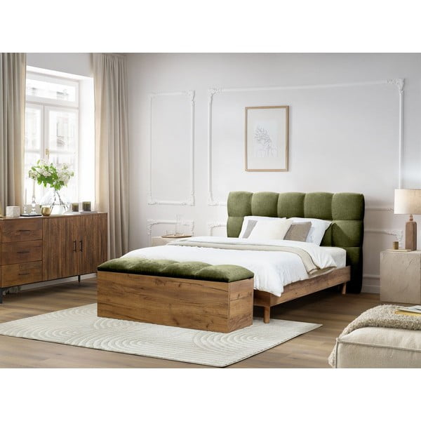 Pat matrimonial verde tapițat cu somieră 180x200 cm Kumo – Bobochic Paris-image-4